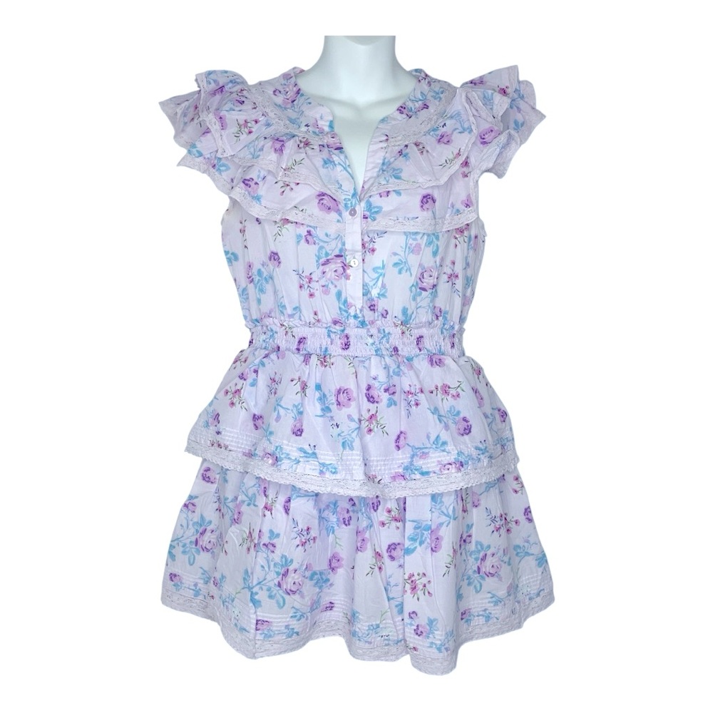 Love Shack Fancy x Target Lou in Purple Floral Double Ruffle Tiered Dress Medium - Picture 2 of 9